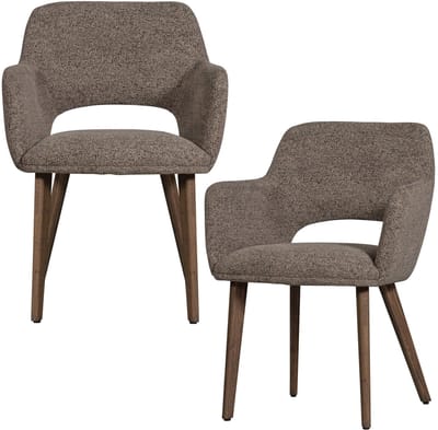 WOOOD Murat Eetkamerstoelen Houten Bruine Poot - Taupe - Set van 2