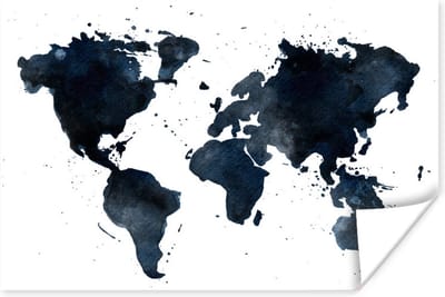Poster 30x20 cm - Wereldkaart - Abstract - Blauw - Posters - Kamer decoratie - Wanddecoratie woonkamer - Muurdecoratie slaapkamer