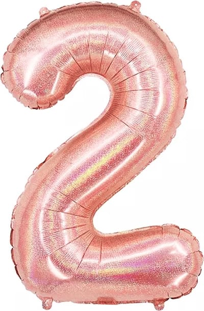 Ballon Cijfer 2 Jaar Rose Goud Helium Ballonnen Verjaardag Versiering Feest versiering Met Rietje Glitter - 86Cm
