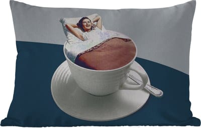 Buitenkussens - Tuin - Vrouw - Koffie - Vintage - 50x30 cm