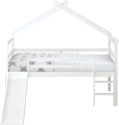Bedhuisje met Glijbaan - Halfhoog Slapen - Spelen en Slapen - FSC Gecertificeerd Hout - 90x200cm Matras - Wit