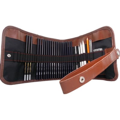 29PCS Potloodset Tekenen Schetsen Houtskool Potlood Kunst Professionele Kunstbenodigdheden met Opbergzakje 30pcs black