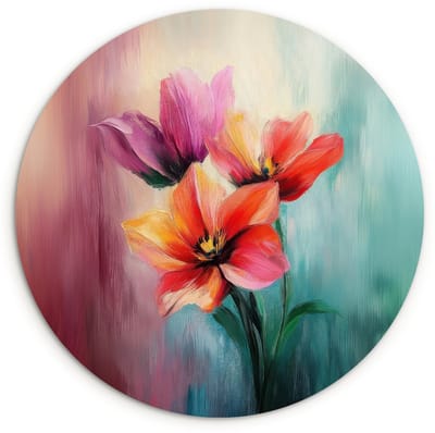 WallCircle® Wandcirkel 120x120 cm - Muurcirkel Tulpen - Lichtreflecties - Kleurverloop - Muurdecoratie woonkamer - Wanddecoratie slaapkamer - Kamer decoratie accessoires - Ronde schilderijen XXL