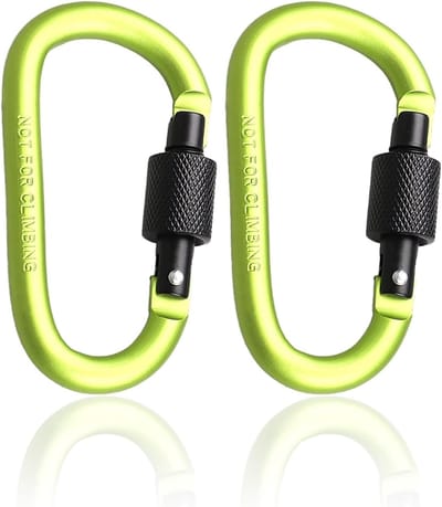 Set van 2 Vergrendelbare Carabiners - 7.8cm D-Ring van Aluminium voor Sleutelhangers, Kamperen, Wandelen en Vissen