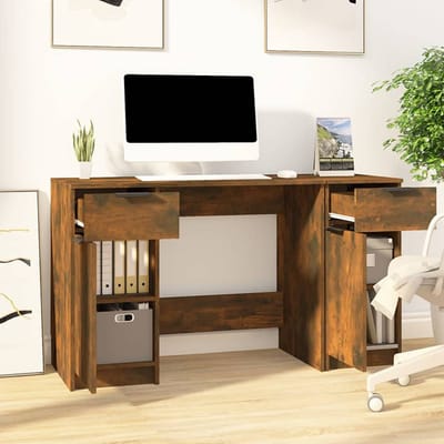 vidaXL - Bureau - met - bijzetkast - bewerkt - hout - gerookt - eikenkleurig