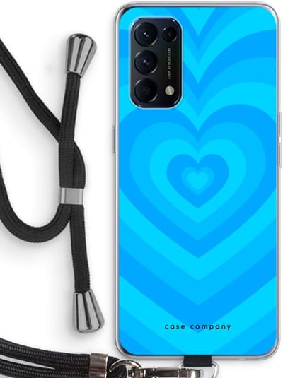 Case Company® - Hoesje met koord geschikt voor Oppo Find X3 Lite hoesje met Koord - Hart Blauw - Telefoonhoesje met Zwart Koord - Bescherming aan alle Kanten en Over de Schermrand