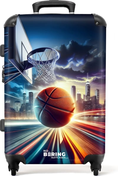 NoBoringSuitcases.com - Grote koffer - Gedetailleerde basketbal voor skyline - Kinderkoffer jongen - Reiskoffer met 4 wielen - Trolley op wieltjes - Rolkoffer groot kinderen - 72 liter - Ruimbagage valies 20kg