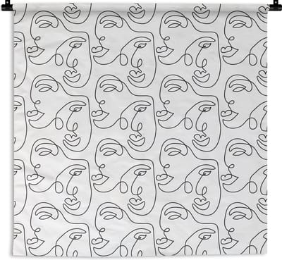 Wandkleed - Wanddoek - Line Art - Patronen - Zwart Wit - 180x180 cm - Wandtapijt