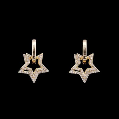 Victoria Valenza 925 Sterling Vergulde Ster Oorbellen met Zirkonia Stenen - Oorhangers - 925 sterling zilver - Goudkleurig - Ster oorbellen - Zirkonia