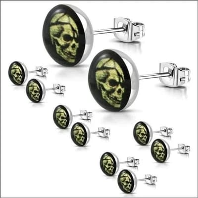 Aramat Jewels | Oorbellen | Stalen Doodshoofd Oorbellen | Logo-7mm | |8mm | Staal | Kinderen, Volwassenen | Verkleurd niet