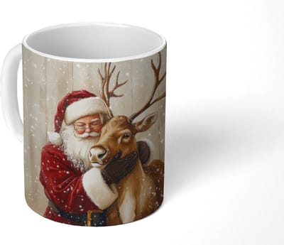 Mok - Koffiemok - Kerstman - Rendier - Sneeuw - Kleurrijk - Mokken - 350 ML - Beker - Koffiemokken - Theemok