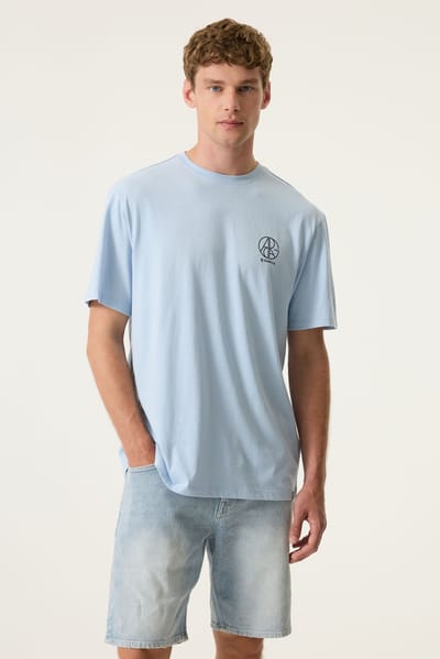 GARCIA Heren Print T-shirt Blauw Korte mouw