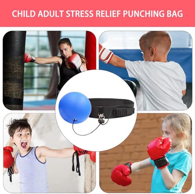 Boks Reflexbal - Hoofdband Bal - Reactie Trainen - Verstelbare Hoofdband - 9 cm Diameter - Blauw