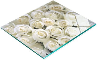 Multifunctionele decoratieve glazen snijplank voor in de keuken met witte rozen, 60x52 cm