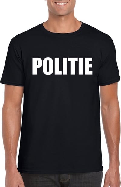 Bellatio Decorations Politie t-shirt - zwart - heren - politieagent - herenshirt - cadeau S