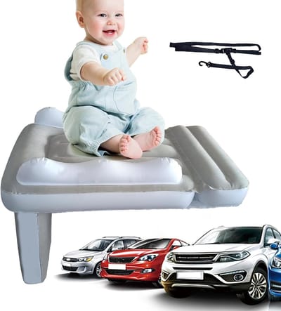 Vliegtuigbed Kinderen - Luchtmatras Peuters - Comfortabel Reizen - Veiligheidsgordel Inbegrepen - 80 x 60 cm - Grijs