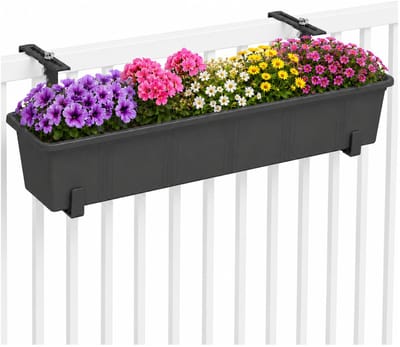 Geli Plantenbak Balcony - antraciet - met metalen ophangbeugels van zelfde kleur - 80 x 18 x 15 cm - hard kunststof - langwerpig