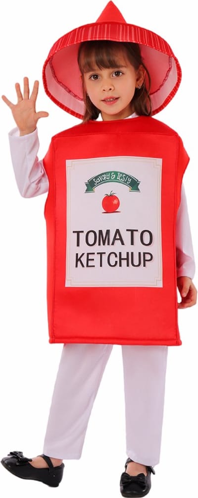 Joya Kids® Verkleedpak Ketchup Fles voor Kinderen | Grappig kostuum | Tomaten Kostuum | Tomaat Pak | Carnaval verkleed pak Jongens en Meisjes | Maat S