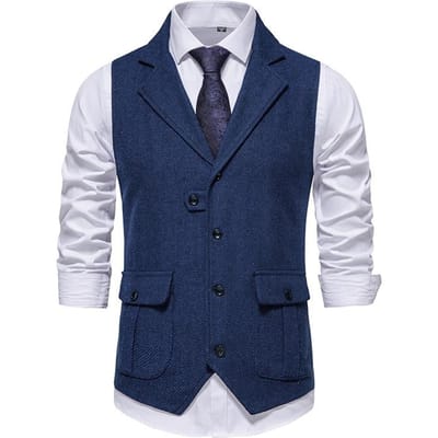 Heren Retro Gilet Revers Business Casual Enkelrijig Gilet Slim Fit Hoge Kwaliteit Heren Jurk Bruiloft Mannelijke Tops S marineblauwe kleur