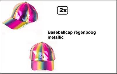 2x Baseball cap regenboog metallic - verstelbaar - Themafeest party fun rainbow festival carnaval thema feest