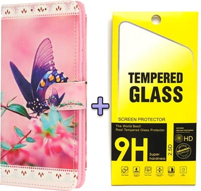 Casemania Hoesje + Glas Geschikt voor Samsung Galaxy S25 - Vlinder - Portemonnee Book Case