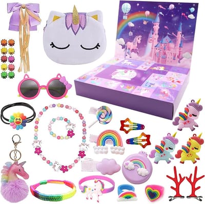 Adventskalender voor meisjes met prinsessen thema, 24 dagen aftellen met haaraccessoires, kettingen en verrassingen voor kinderen