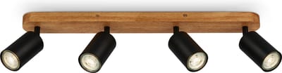 BRILONER - Vintage Opbouwspot - industrial - 4xGU10 fitting - 9W - zwart hout - 55cm