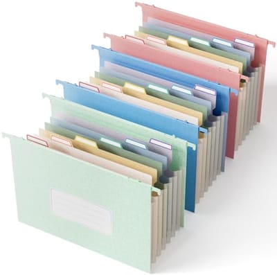 Hangende mappen organizer met accordeonzakken - grote capaciteit voor archivering - blauw, mintgroen en aardbeienroze