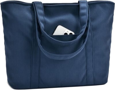 Corduroy Tote Bag - Casual Werk Tas - Dagelijks Gebruik - Ruim Laptop Compartiment - 42 x 36 cm - Plain
