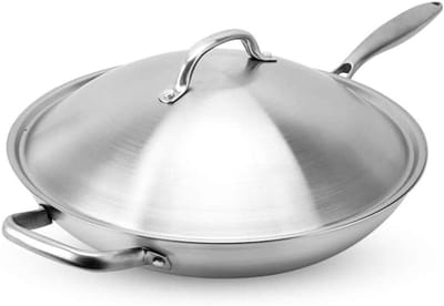Wokpan met deksel - Roerbakpan RVS - Snel Koken - Krasvast Antiaanbaklaag - 36 cm Breed
