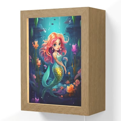 Wandlamp 15x20 cm - Oplaadbaar - Zeemeermin - Bloemen - Onderwater - Meisjes - Kind - Wandlampen binnen woonkamer - Slaapkamer lamp met kabel - Decoratieve nachtlamp - Vloerlamp snoer