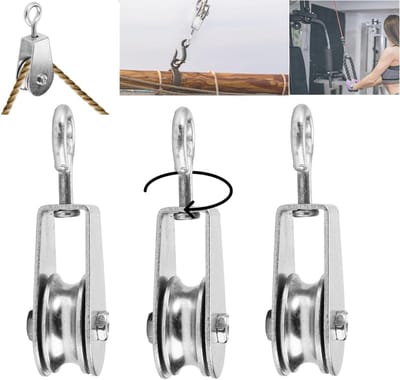 3pcs Pulleys Rvs voor Touwen - Pulley Staal Touw Klein - Fitness Pulley Blok - 360° Draaibare Pulley - Laadcapaciteit 30kg - Blok Pulley voor Staal Touw - Touwen (30mm)