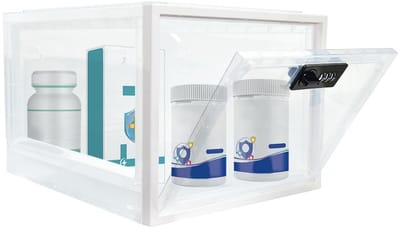 Medicijnbox, afsluitbare doos, transparant, afsluitbaar, opbergdoos afsluitbaar, doos met hangslot van kunststof, afsluitbare doos voor koelkast, familie, kantoor