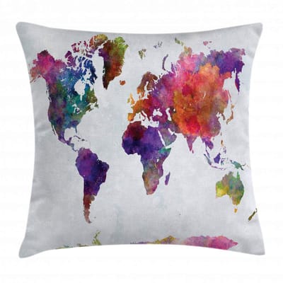 ABAKUHAUS – Aquarel Kussenhoes – Wereldkaart – 50x50 cm – Meerkleurig