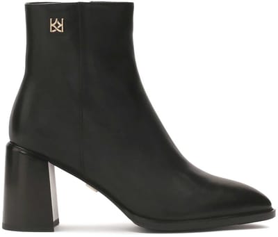Black leather boots with a wide heel