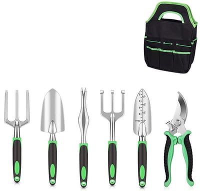 Gloovon® - Professionele Tuingereedschapsset - 6-delig - Hoogwaardig Aluminium - Inclusief Snoeischaar, Schep & Hark - Ergonomisch & Anti-slip