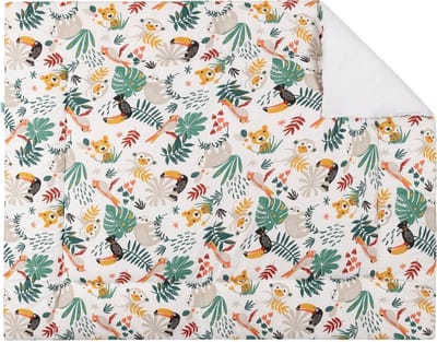 BINK Bedding Boxkleed Zoë 80 x 100 cm - vulling fiberfill 400 grams - speelkleed - parklegger - katoen - jungledieren - rood - geel - groen - wit - grijs - multicolor - tijger - luiaard - toekan