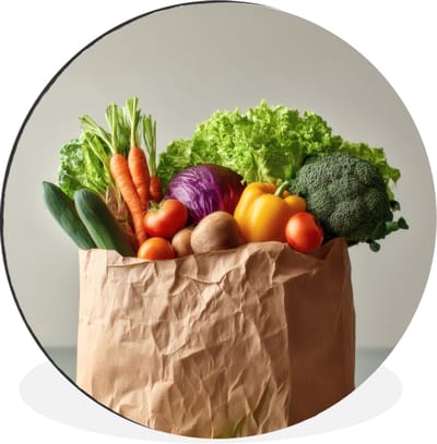 WallCircle - Wandcirkel - Muurcirkel - Papieren - Boodschappen - Groente - Kleurrijk - Aluminium - Dibond - 30x30 cm - Binnen en Buiten