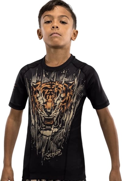 Venum Tiger Rashguard Kids Zwart Neon Oranje - Kids - 8 Jaar