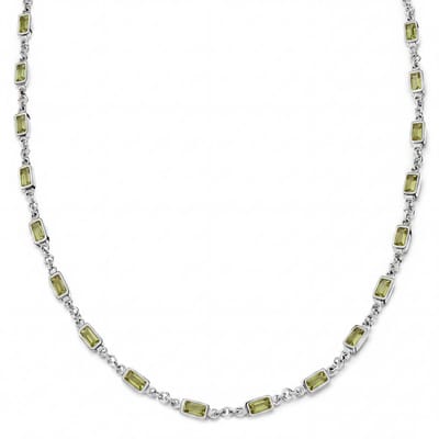 Prism | Zilverkleurige ketting met limoengroene stenen van kristalglas