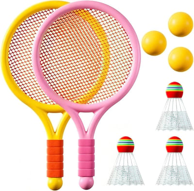 Tennisracketset voor kinderen met 2 rackets, 3 tennisballen en 3 badmintonballen voor actieve buitensporten en binnensporten