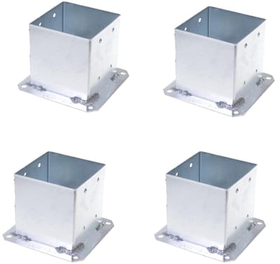 Paaldragers Set - Bodemhuls Ankerplaat - Stevige Constructies - Thermisch Verzinkt Staal - 140 x 140 mm - Zilver