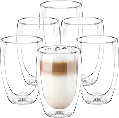 Wilmax Dubbelwandig, thermoglazen, koffieglazen, 500 ml, set van 6 stuks, latte macchiato-glazen, dubbelwandig, cocktailglazen, theeglazen, cappuccinokopjes, drinkglazen, koffiekopjes