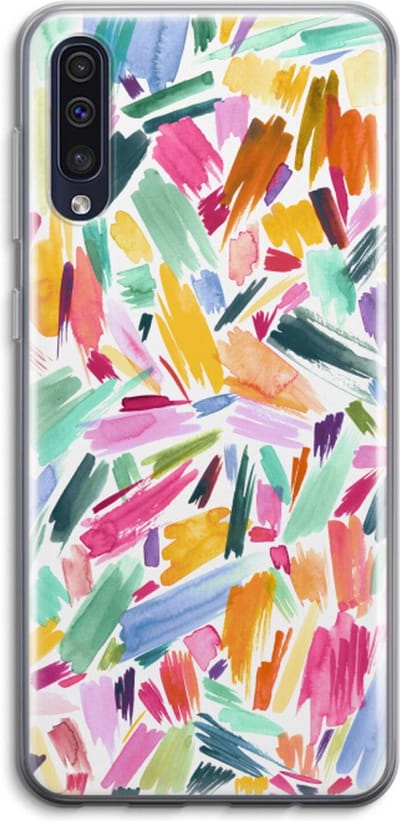 Hoesje geschikt voor Samsung Galaxy A50 hoesje - Watercolor Brushstrokes - Soft Cover Telefoonhoesje - Bescherming aan alle Kanten en Schermrand