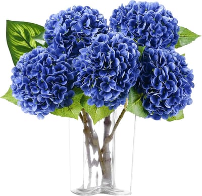 5x Kunstmatige Hortensia Bloemen Real Touch – 50 cm – Koningsblauw – Levensechte Hydrangea Takken – Decoratie voor Woonkamer, Bruiloft & Kantoor