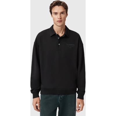 AllSaints Xander Sweat Polo Jet Black Taglia: S | Maglie a manica lunga Outlet | Uomo | Nero