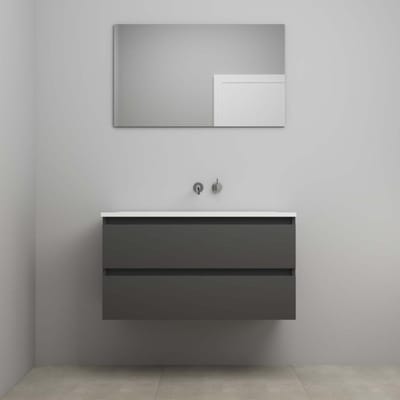 On-Line Badkamermeubelset - 100 cm - Voorgemonteerd - Acryl Wastafel - zonder Kraangat - Spiegel - Mat Antraciet