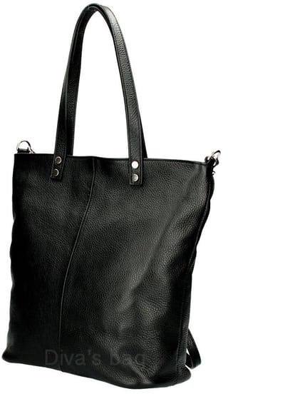 Puur leren vrouwen schouder tas met zakken in ZWART, shopper dames tas