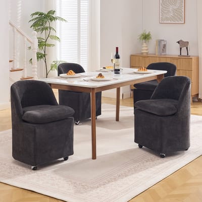 Eetkamerstoel - Set Van 2 - Polsterstoel Met Universal Rollen Armleuningloos - Schminkstoel Woonkamer - Chenille Stof Afneembare Hoes - Grijs