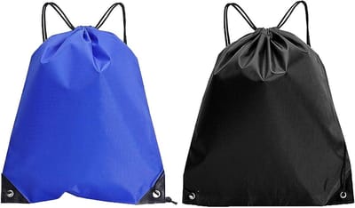 Set van 2 Trekkoord Rugzakken, Ideaal voor Sport, Zwemmen en Reizen, Geschikt voor Gym en Strand, Blauw/Zwart, Groot Formaat